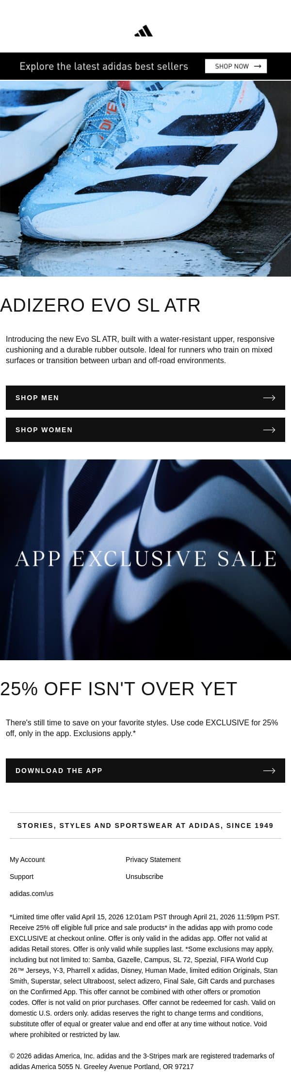 For runners who train on mixed surfaces email from adidas screenshot