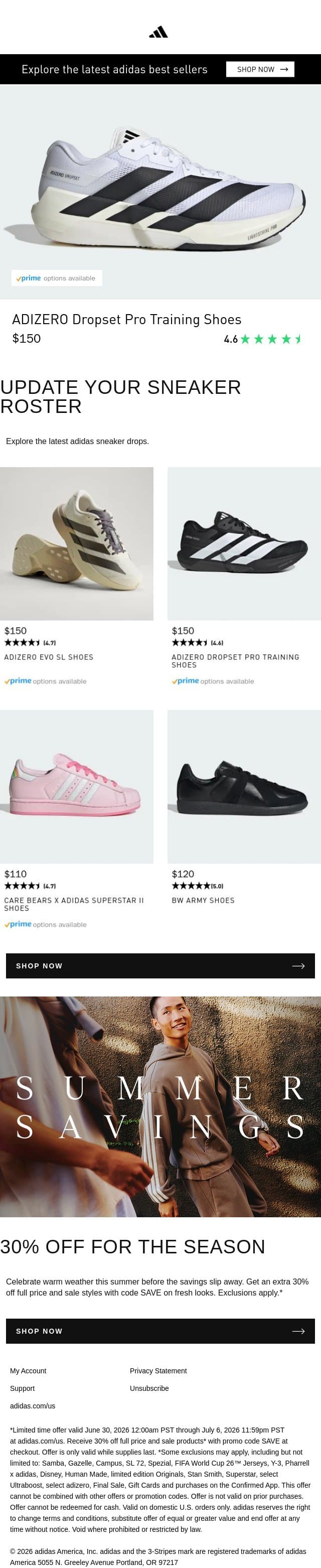 New sneaker looks email from adidas screenshot