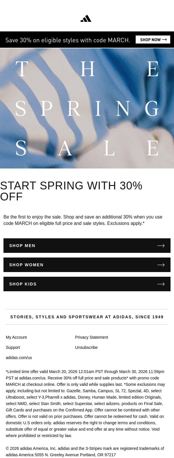 30% off savings that stand out email from adidas screenshot