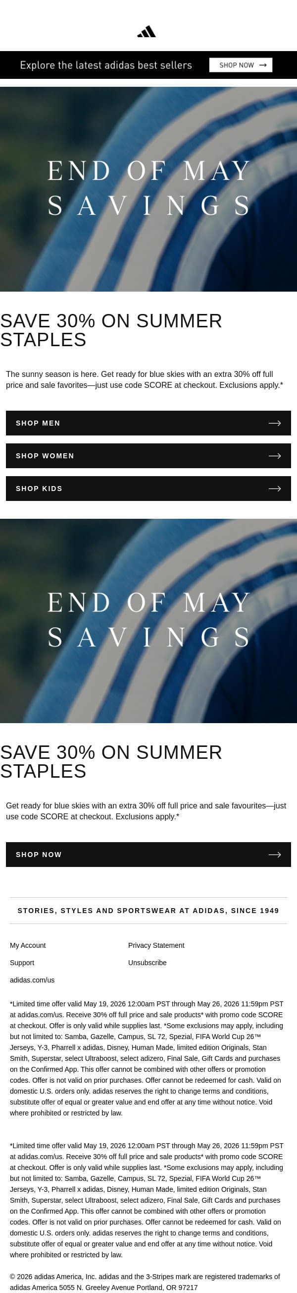 Save an extra 30% right now email from adidas screenshot