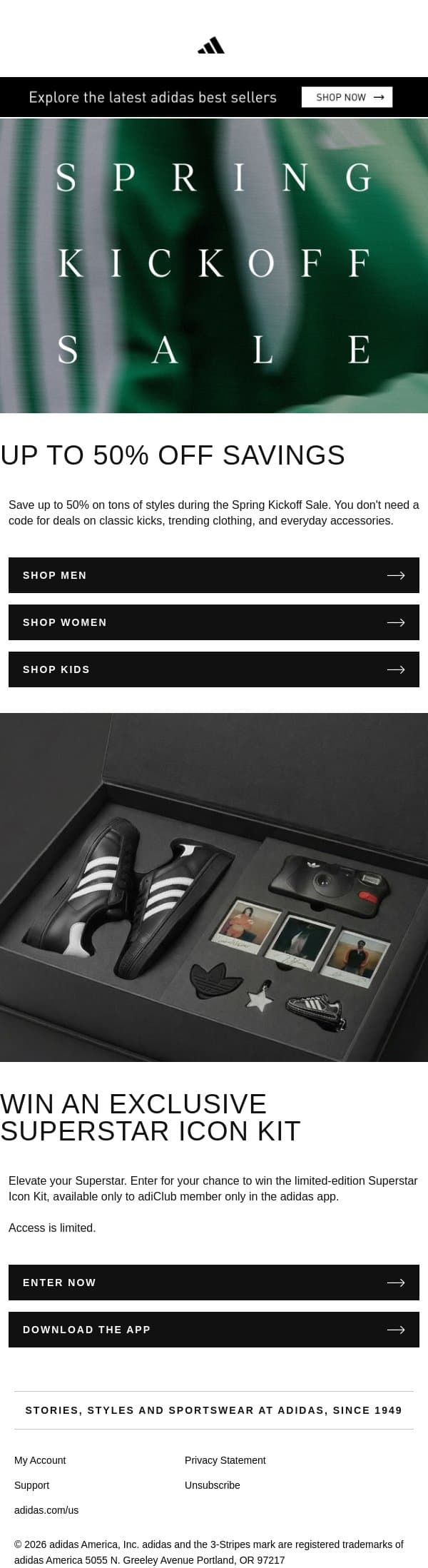 Limited-time deals on fresh gear email from adidas screenshot