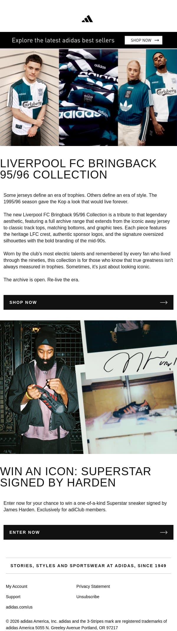 Liverpool FC 95/96 Collection available now email from adidas screenshot