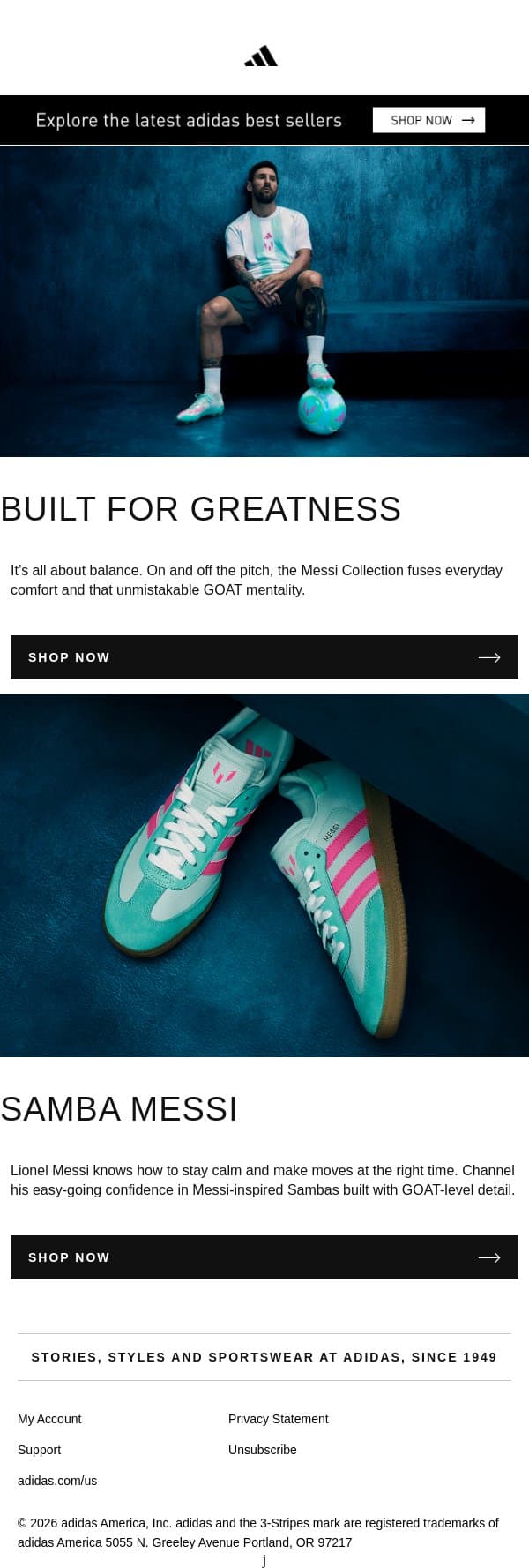 Fútbol y familia email from adidas screenshot