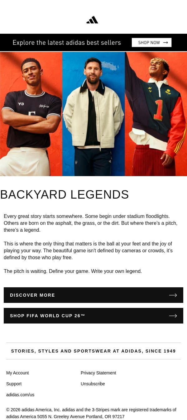 Every great story starts somewhere email from adidas screenshot