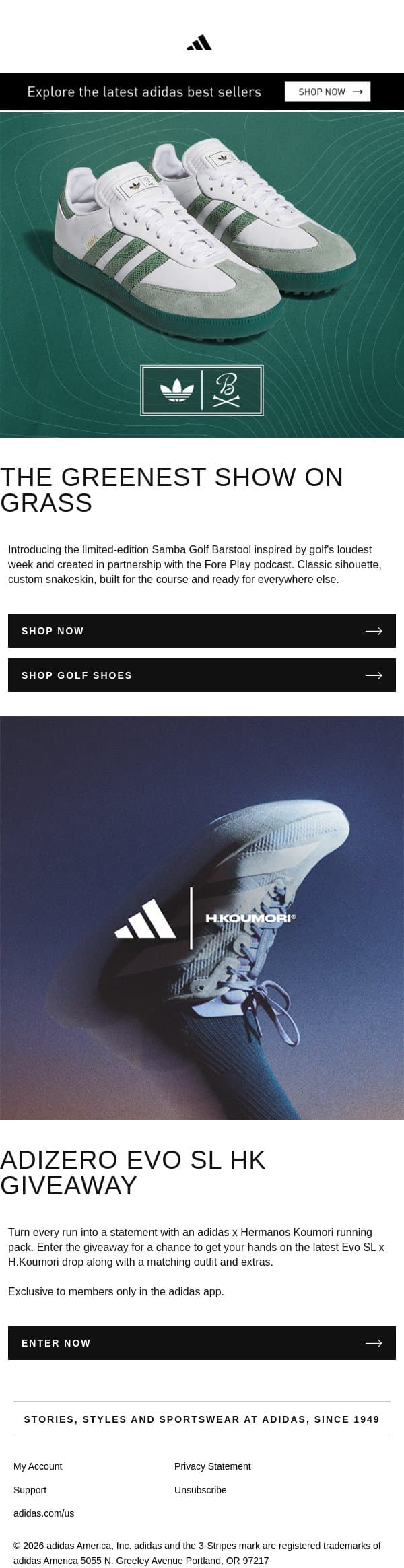 Limited-edition Samba Barstool has arrived! email from adidas screenshot