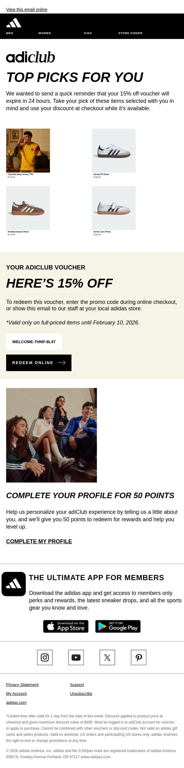 ⏳ Last day to redeem your voucher email from adidas screenshot