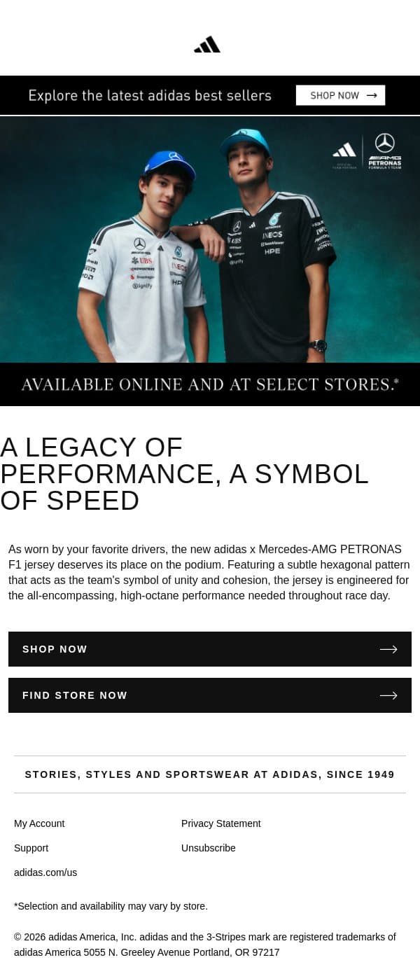The New adidas x Mercedes-AMG PETRONAS F1 Collection- Available now email from adidas screenshot