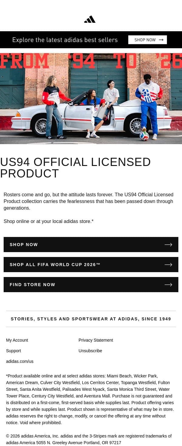 Born from the spirit of '94, built for the lifestyle expression of today email from adidas screenshot