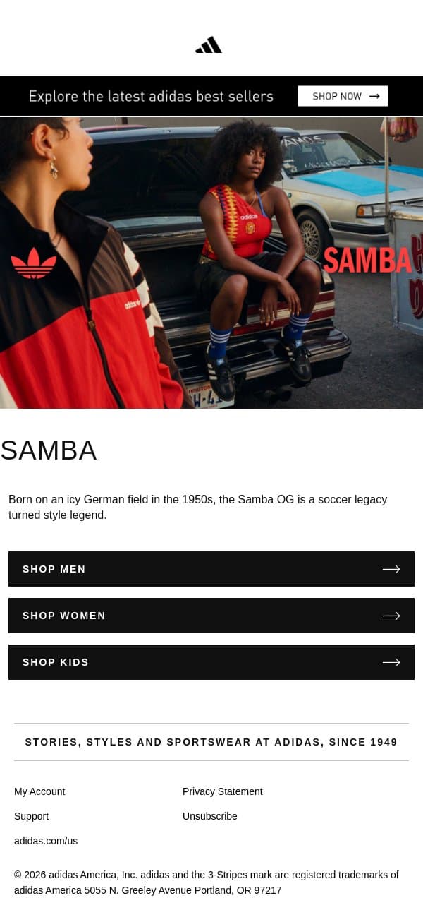 Samba, a 1950s classic turned style legend email from adidas screenshot