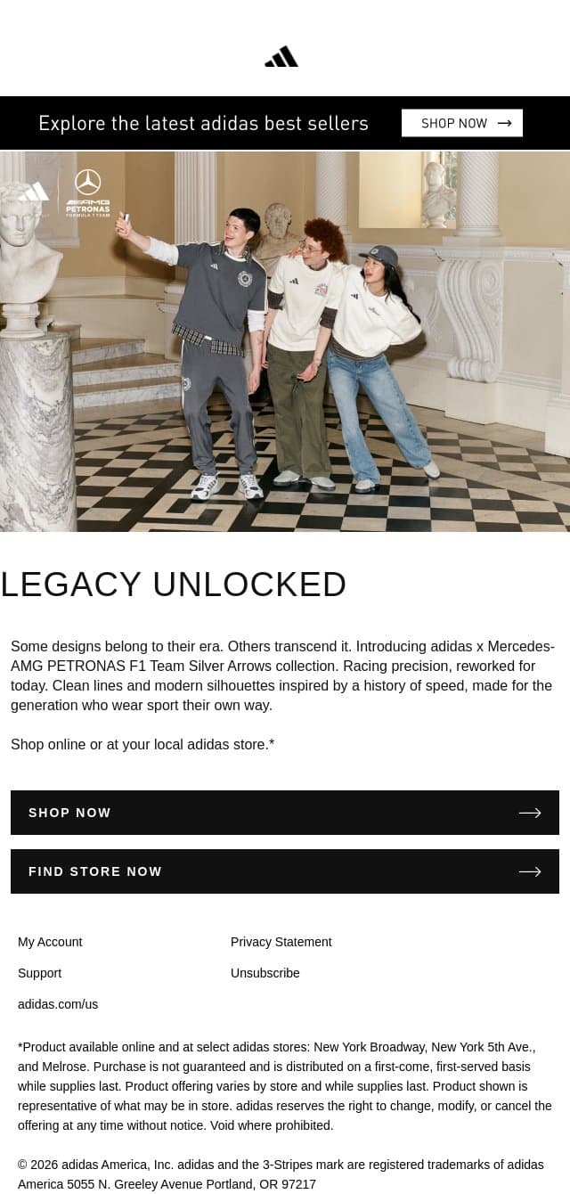 adidas x Mercedes-AMG PETRONAS F1 Team Silver Arrows Collection email from adidas screenshot