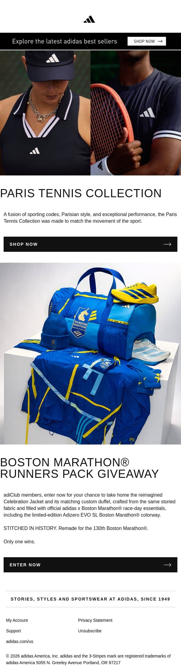 Tennis sporting codes meet Parisian style email from adidas screenshot