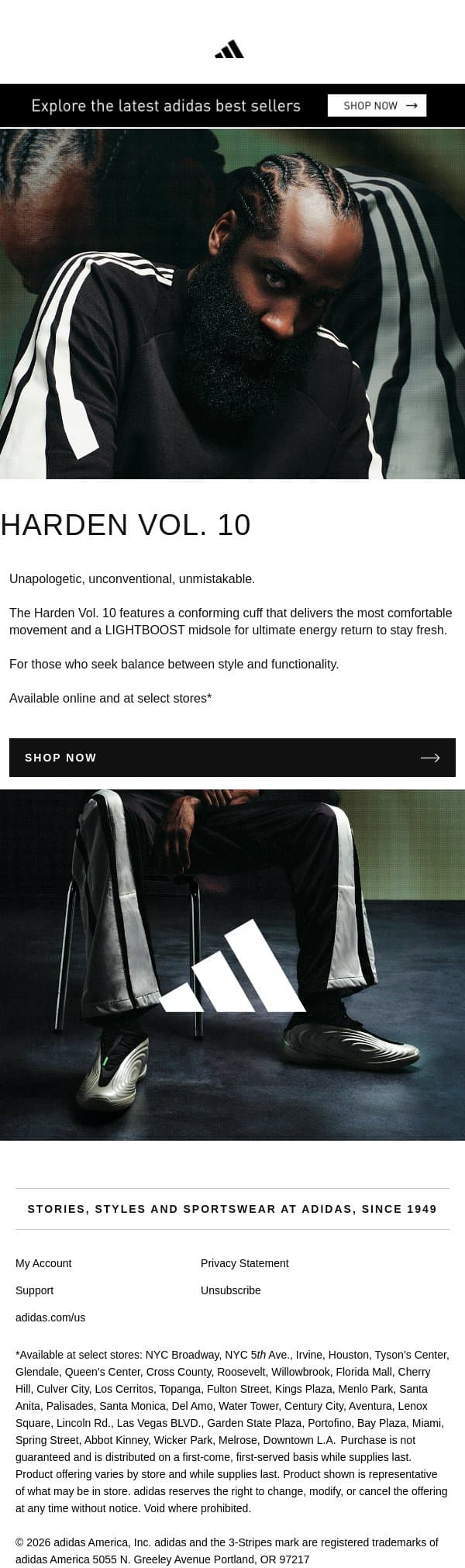 Harden Vol. 10 available now email from adidas screenshot