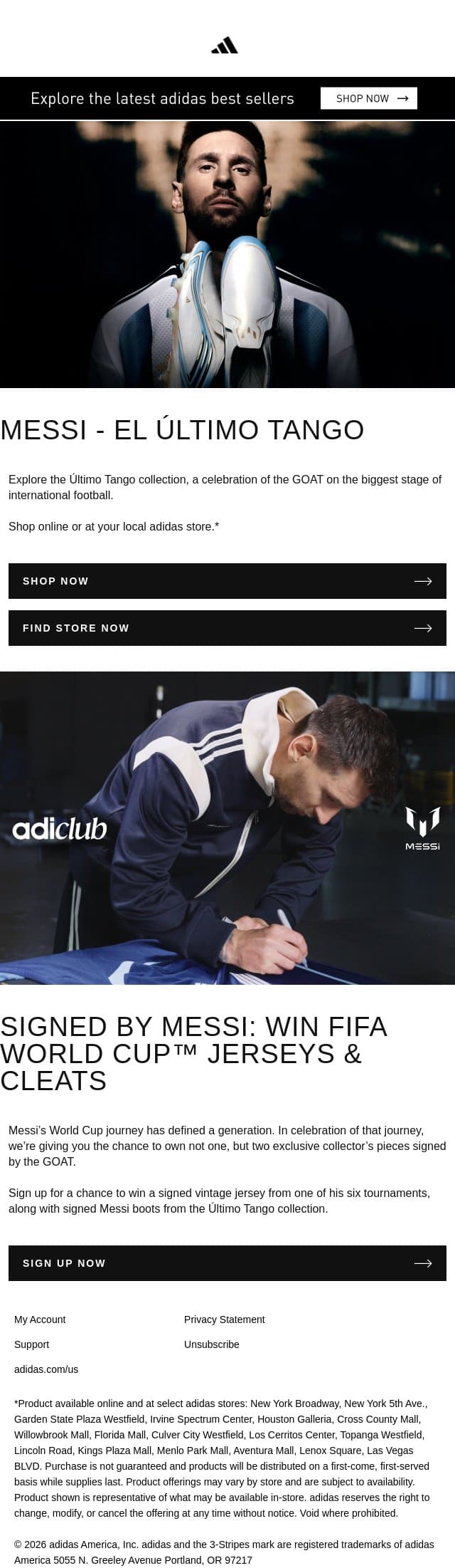 Messi - El Último Tango email from adidas screenshot