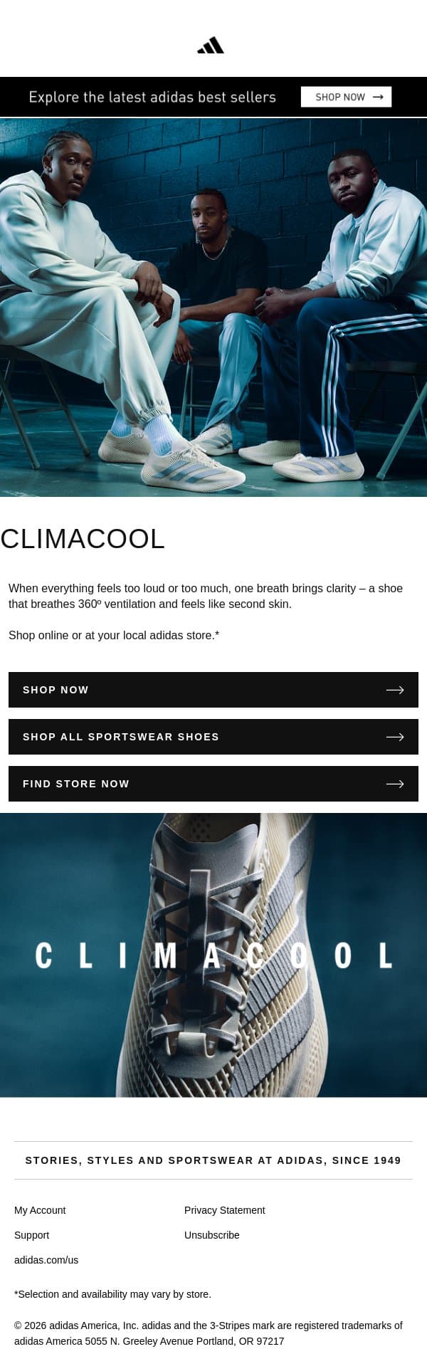 Climacool has arrived email from adidas screenshot