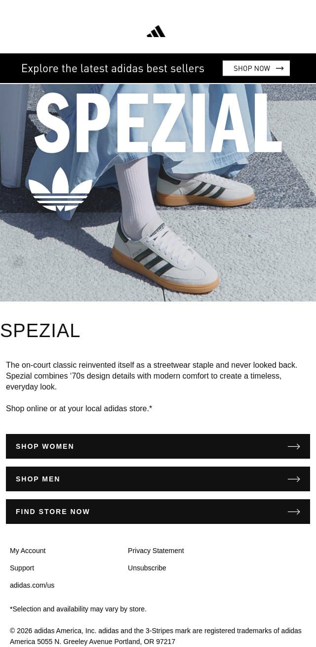 Classic yet fresh: Spezial email from adidas screenshot