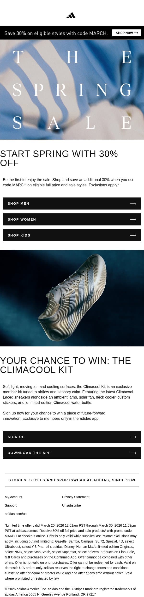 Treat yourself to 30% off email from adidas screenshot