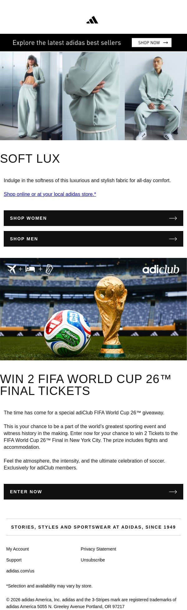 Soft Lux: For all-day softness email from adidas screenshot