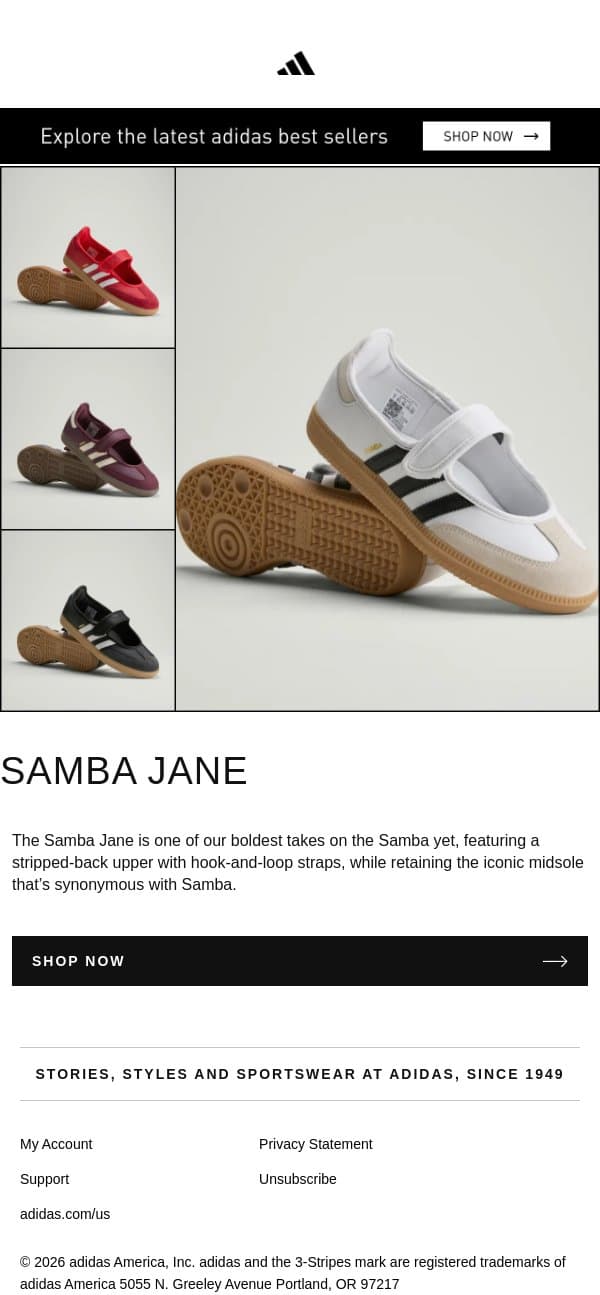 Don't miss the Samba Jane email from adidas screenshot