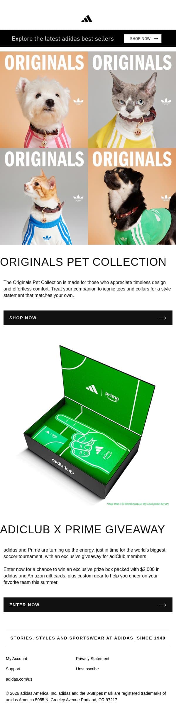 The Originals Pet Collection just dropped email from adidas screenshot