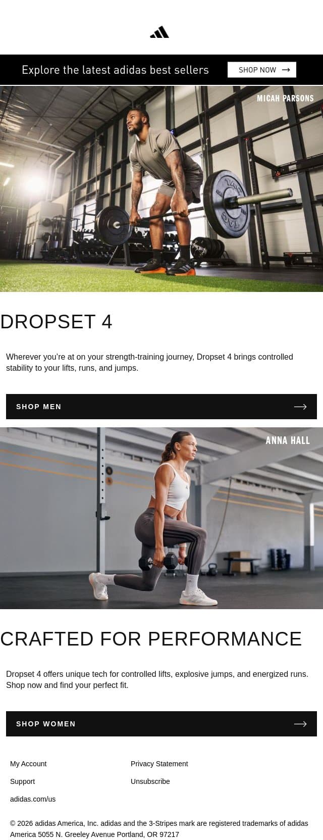 Take your lifts to the next level email from adidas screenshot