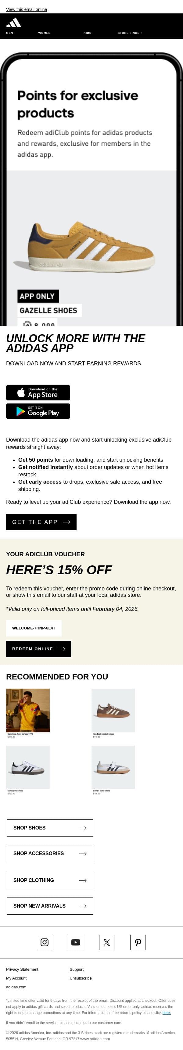 Unlock more rewards with the adidas app email from adidas screenshot