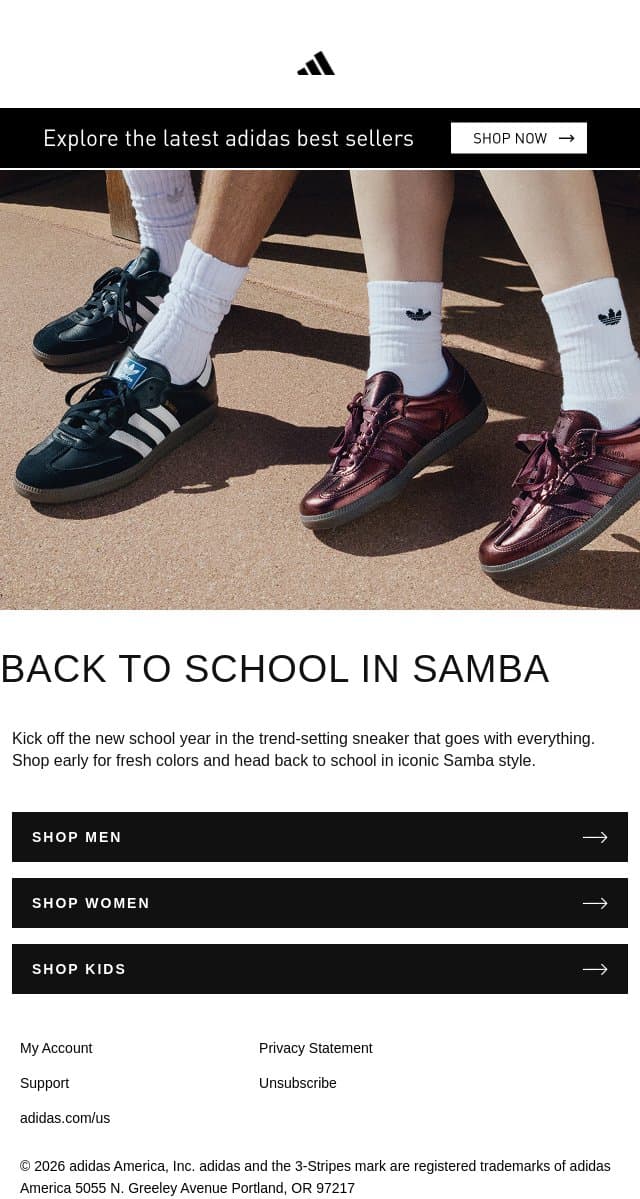 School-ready in Samba email from adidas screenshot