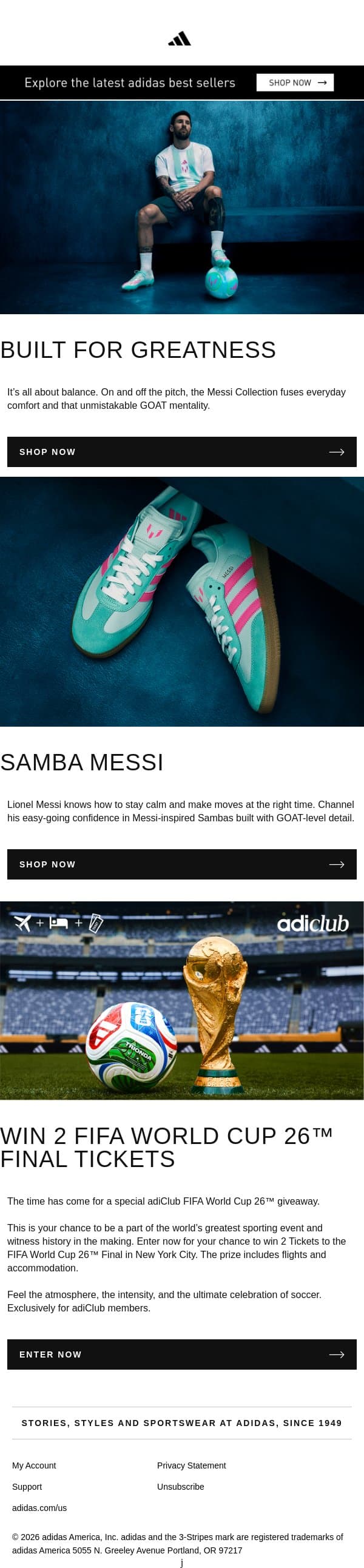 The Messi collection email from adidas screenshot