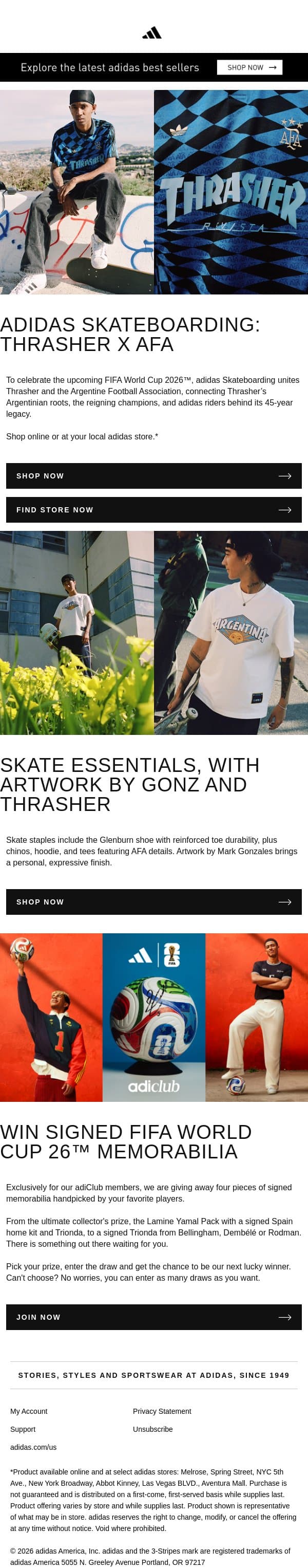 New in: Thrasher x AFA from adidas Skateboarding email from adidas screenshot