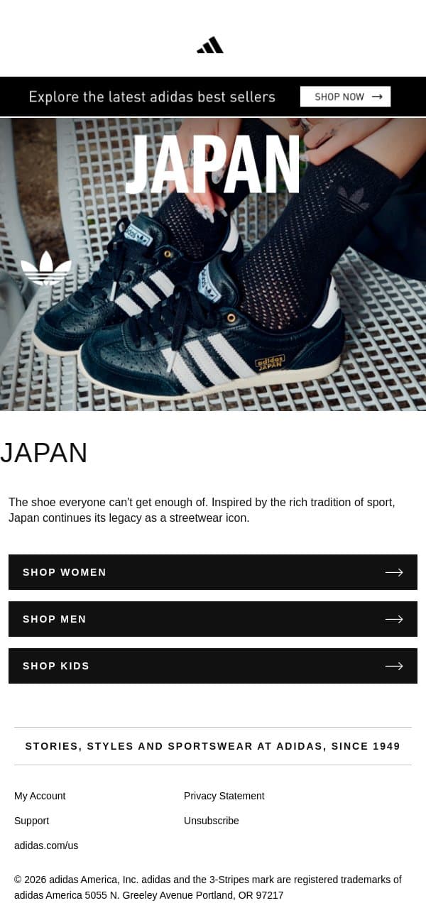 Japan, an icon for a new generation email from adidas screenshot