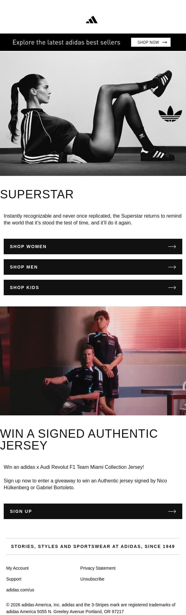 The Superstar Returns email from adidas screenshot