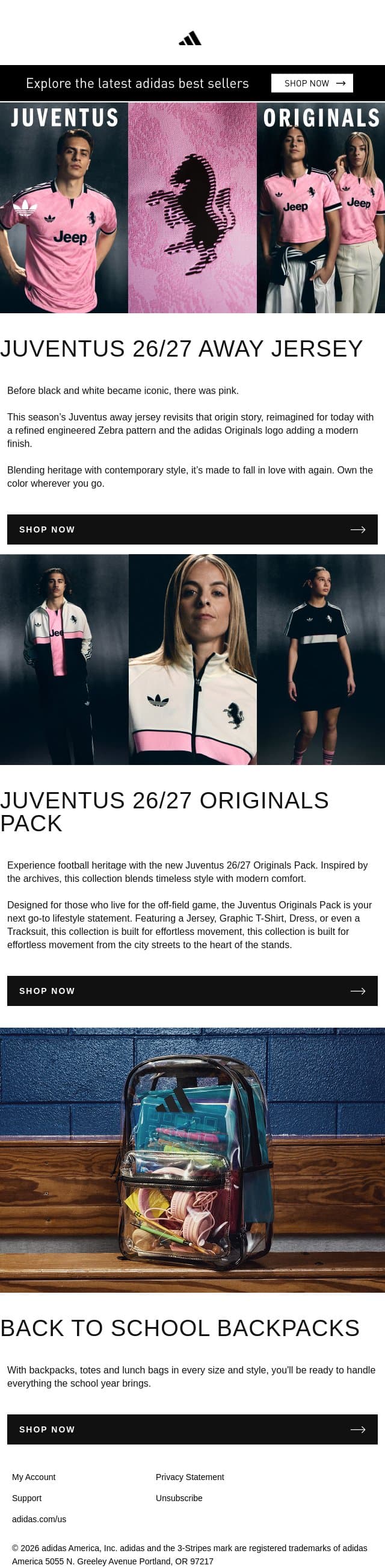 Juventus FC 26/27 away jersey email from adidas screenshot