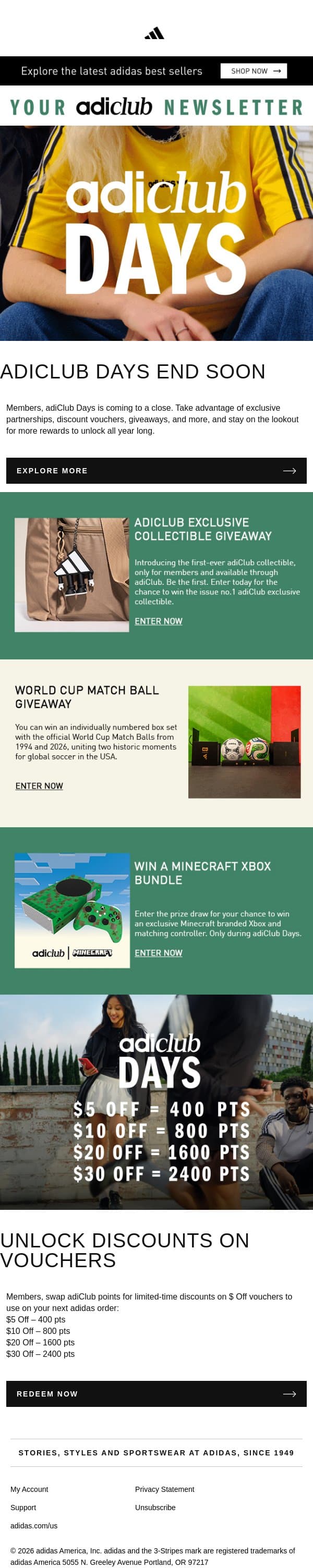 All good things can't last forever email from adidas screenshot