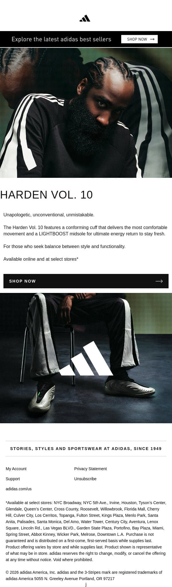 Just Dropped: Harden Vol. 10 email from adidas screenshot