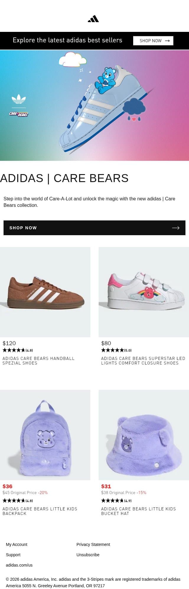 New adidas | Care Bears collection email from adidas screenshot