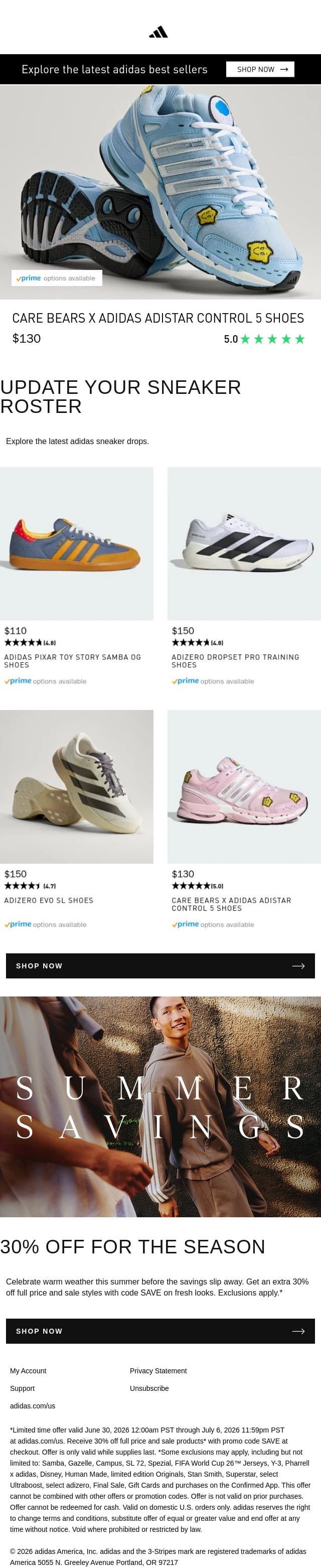 Fresh arrivals email from adidas screenshot