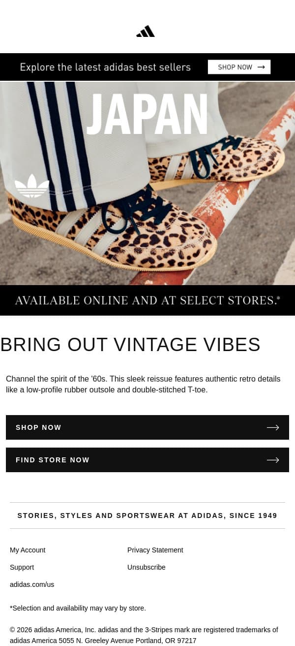 Rock sleek, laid-back silhouettes email from adidas screenshot