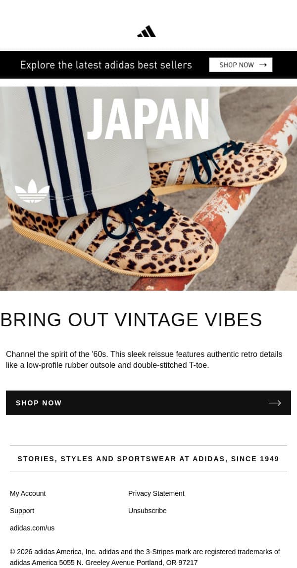 Step back in time email from adidas screenshot
