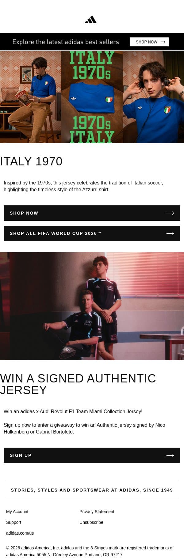 Celebrating 1970s Italian soccer email from adidas screenshot