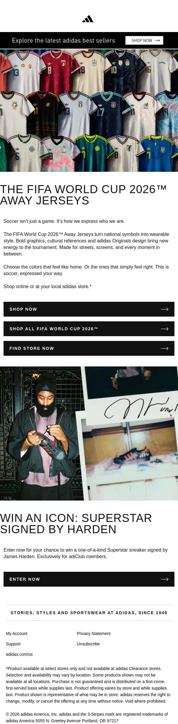 FIFA World Cup 2026™ Away Jerseys email from adidas screenshot