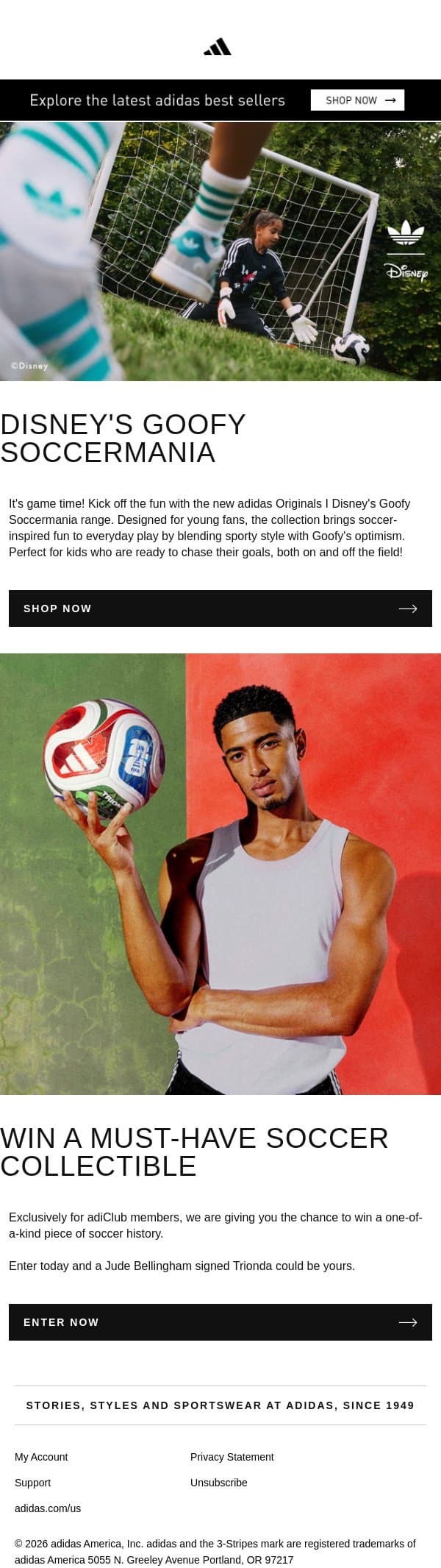 It's game time with adidas Originals I Disney email from adidas screenshot