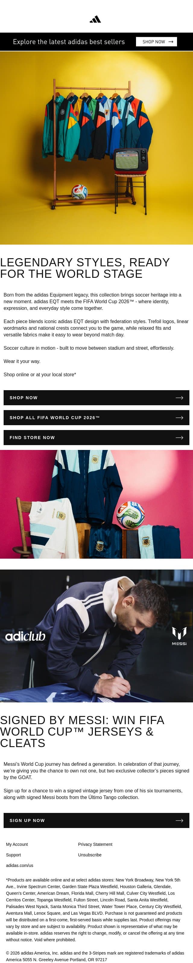 adidas EQT X FIFA World Cup 26™ email from adidas screenshot