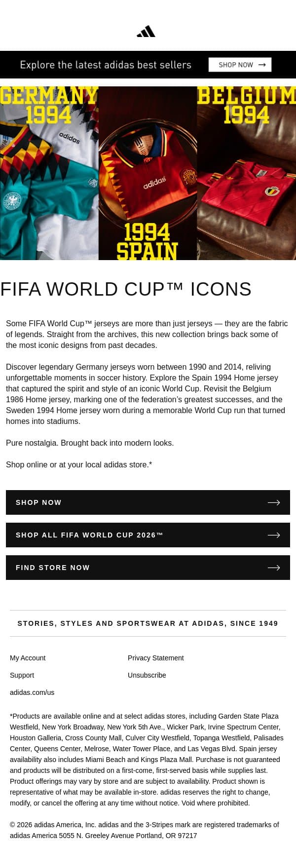 Straight from the archives, FIFA World Cup™ email from adidas screenshot