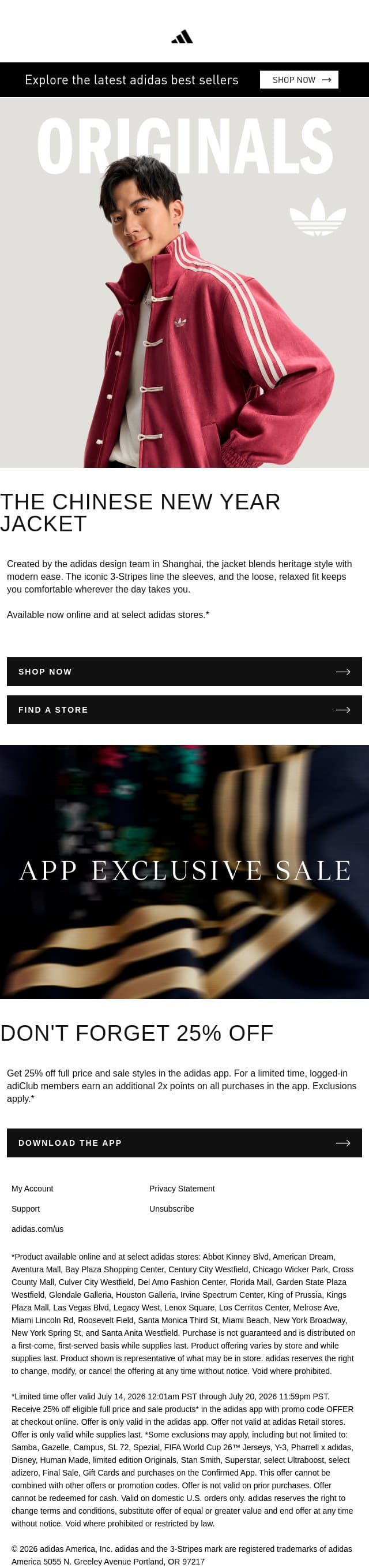Don't miss the adidas Originals Chinese New Year Jacket email from adidas screenshot