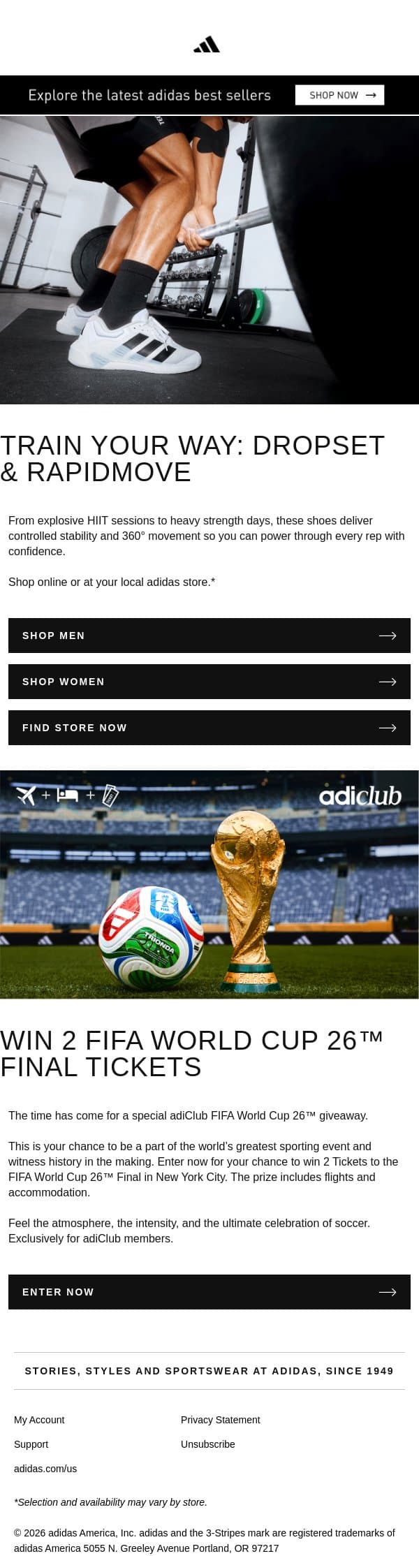 Your next training shoe email from adidas screenshot