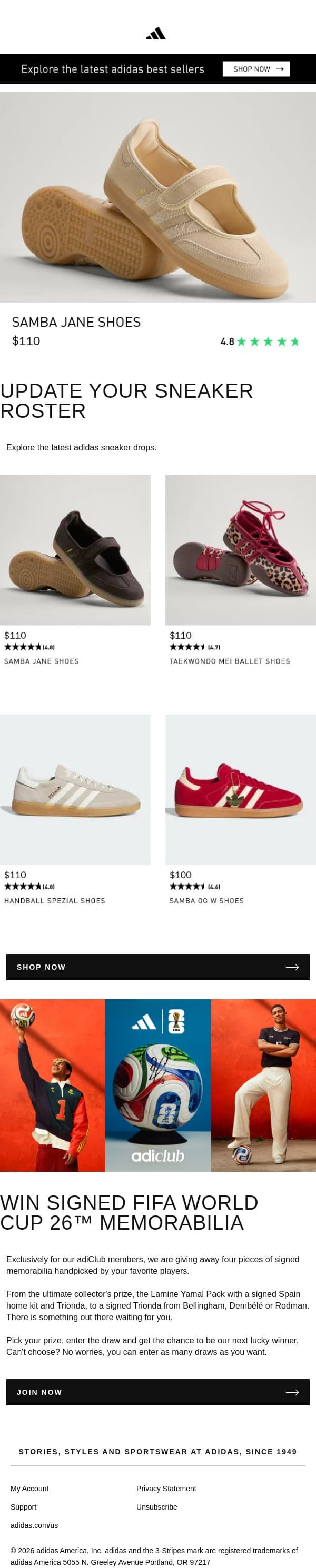 Now in stock email from adidas screenshot