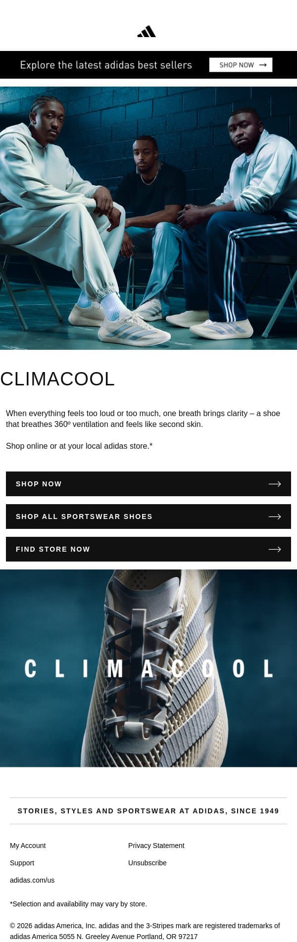 Available now: Climacool Laced email from adidas screenshot
