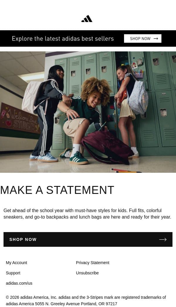 Get kids' school gear all in one go email from adidas screenshot