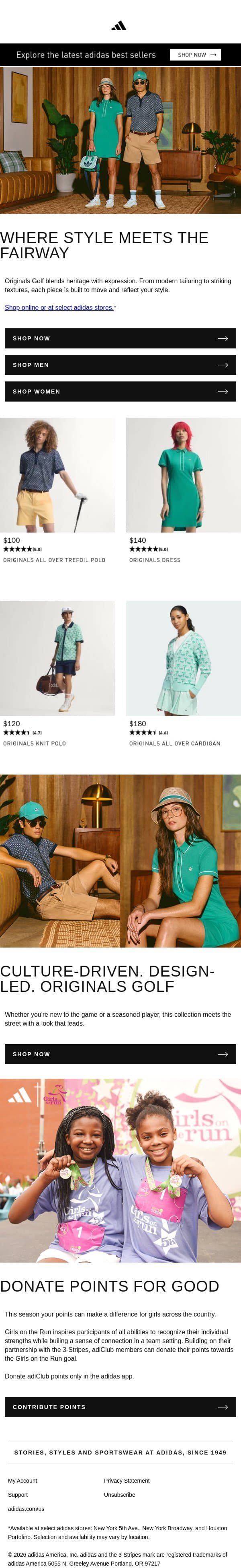 Vibrant new looks in Originals Golf. email from adidas screenshot