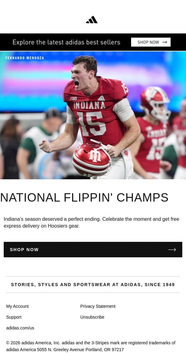 National flippin' champs email from adidas screenshot