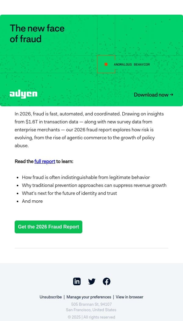 2026 fraud report: Fraud’s identity crisis email from Adyen screenshot